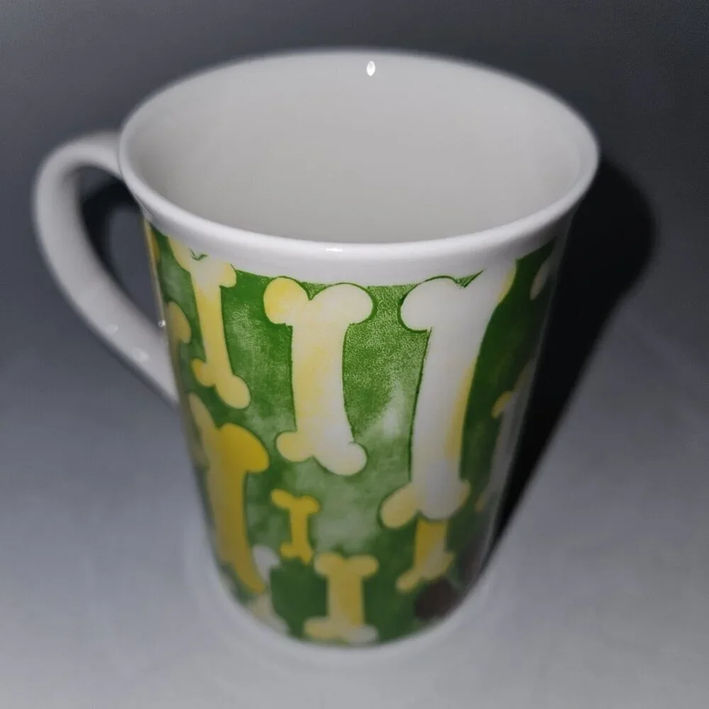 Wacky Dog Mug Bones Yellow Green Brown Duchess English Fine Bone China England
